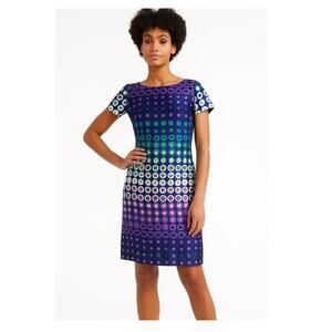 Boden 100% Silk Ombré Circle Print Shift Dress Size 4 Cobalt Blue Purple Sequin